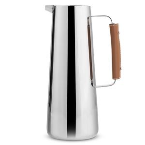 Nambe Tahoe stainless steel water pitcher with leather handle cover